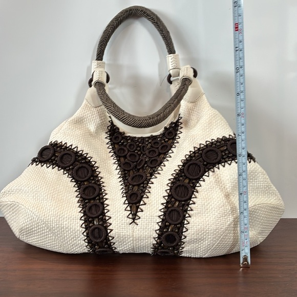 NWT COLE HAAN Alyssa Bead Ivory Straw Braided Satchel Handbag - Picture 10 of 10